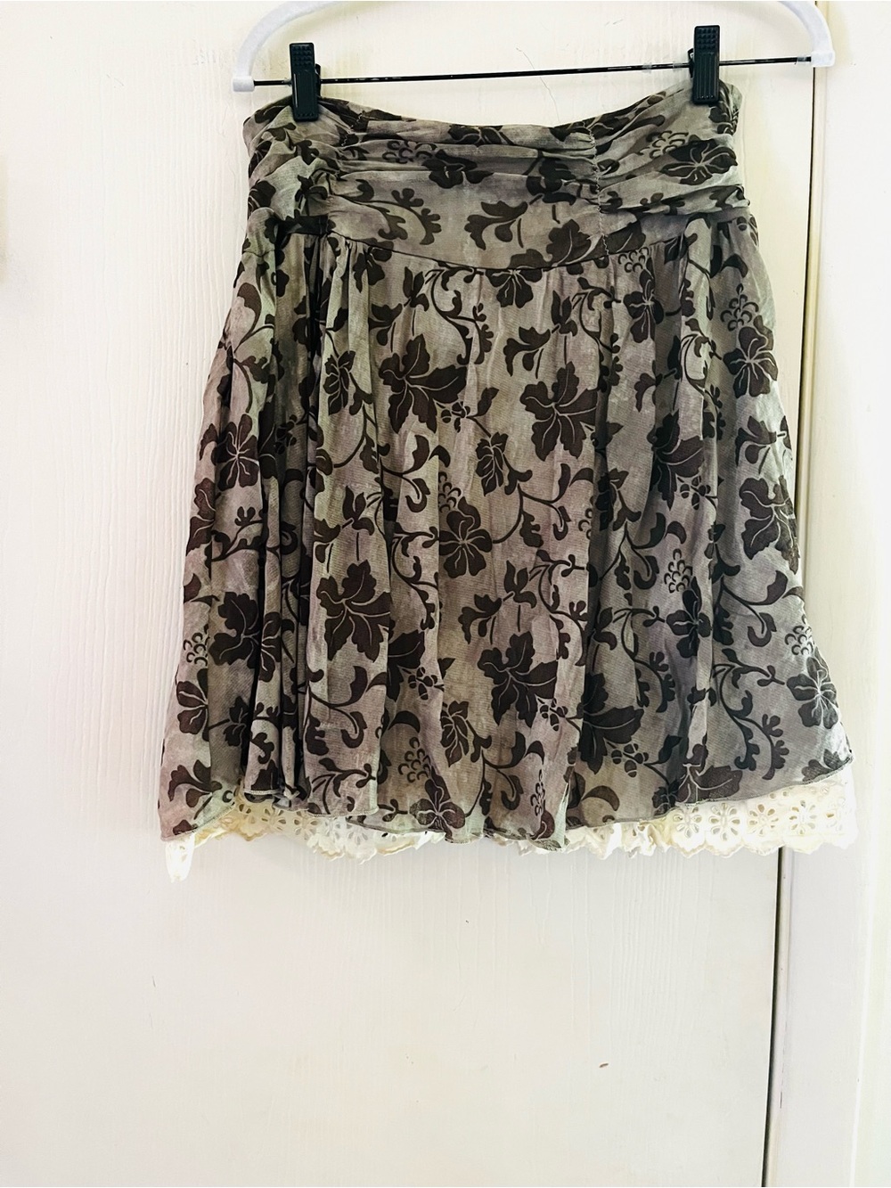 VTG Y2K Kookaï French Mesh Coquette Eyelet Boho Fairy Flocked Tiered Skirt 2
